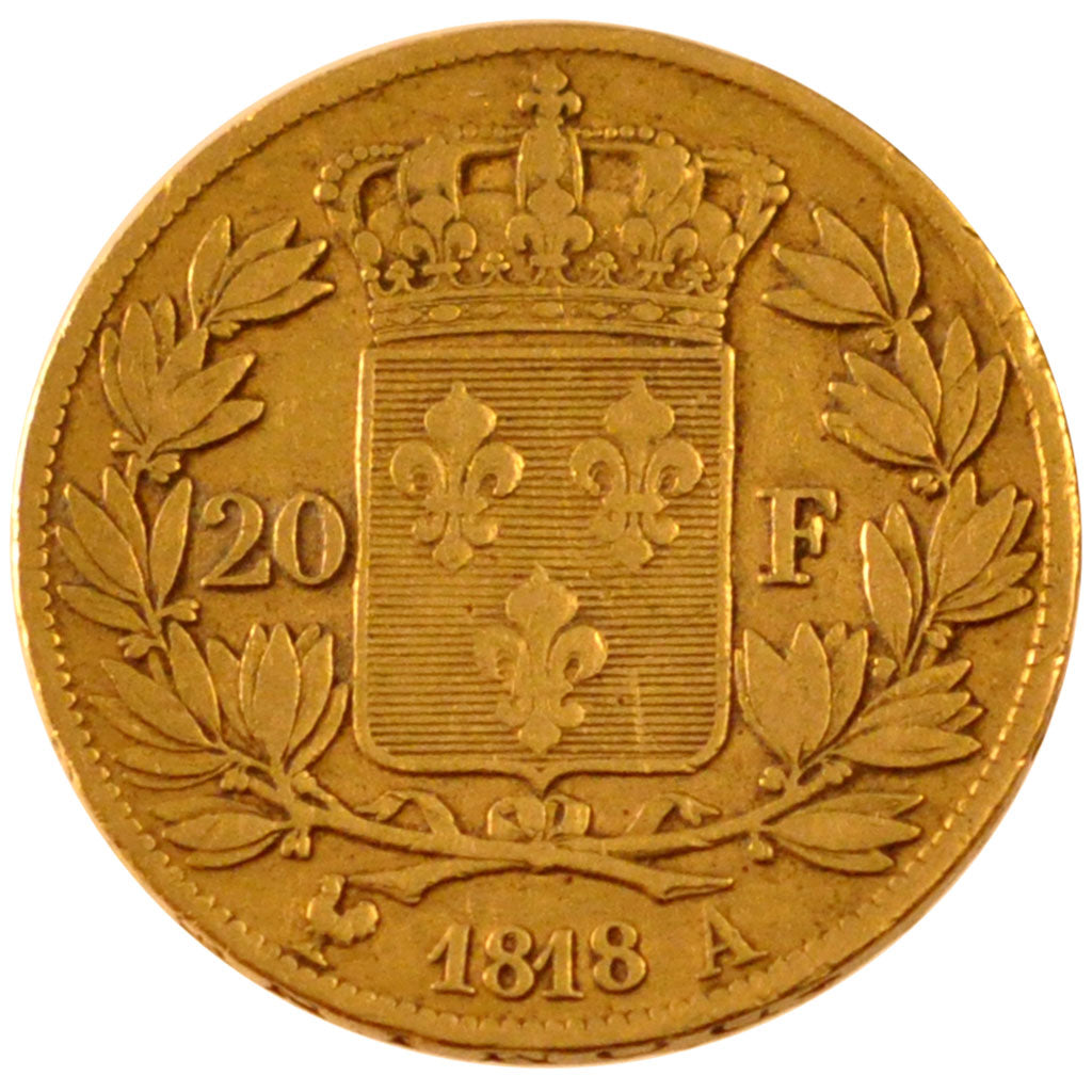 FRANCE, Louis XVIII, 20 Francs, 1818, Paris, KM #712.1, EF(40-45), Gold,...