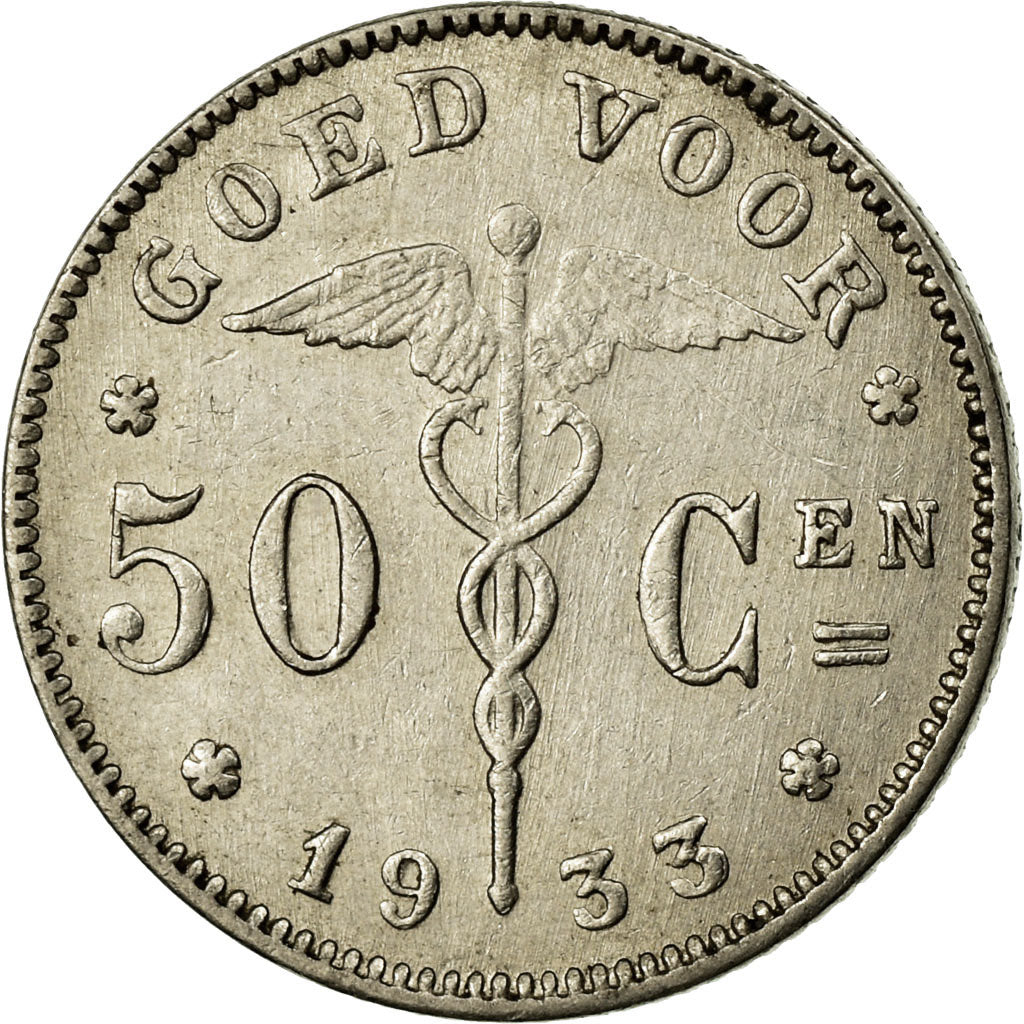 Coin, Belgium, 50 Centimes, 1933, EF(40-45), Nickel, KM:88