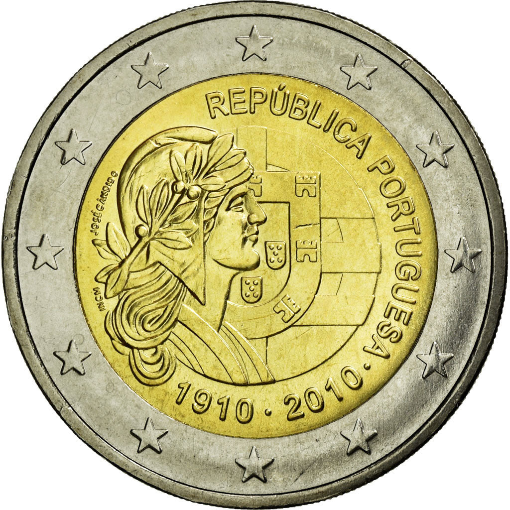 Portugal, Portuguese Republic, 100th Anniversary, 2 Euro, 2010, MS(63)