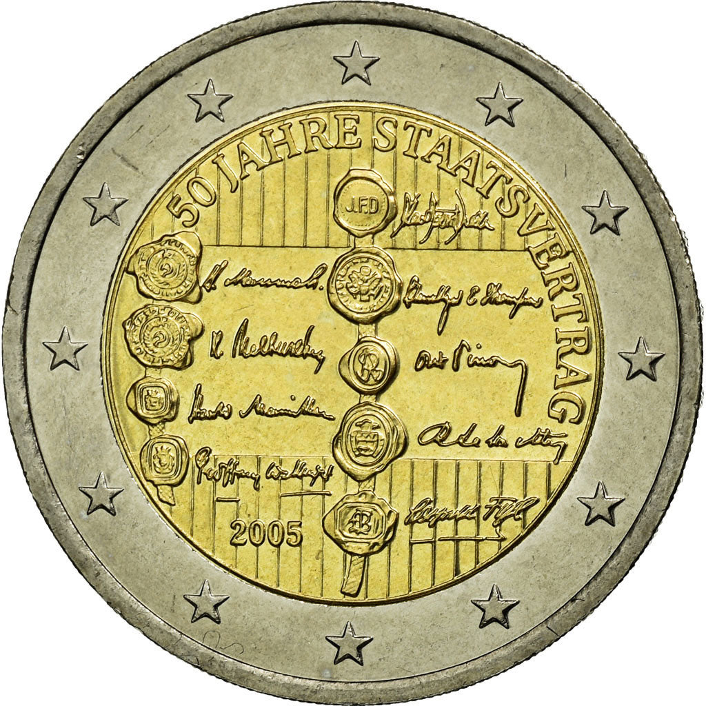 Oostenrijk, 2 Euro, 50th Anniversary of the State Treaty, 2005, PR, Bi-Metallic