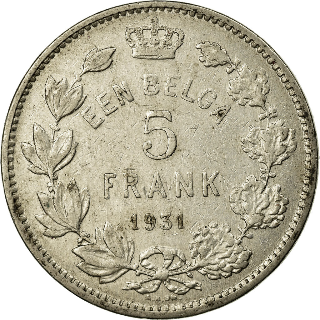 Moeda, Bélgica, 5 Francs, 5 Frank, 1931, VF(30-35), Níquel, KM:98