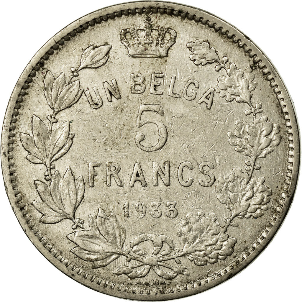 Moneda, Bélgica, 5 Francs, 5 Frank, 1933, BC+, Níquel, KM:97.1