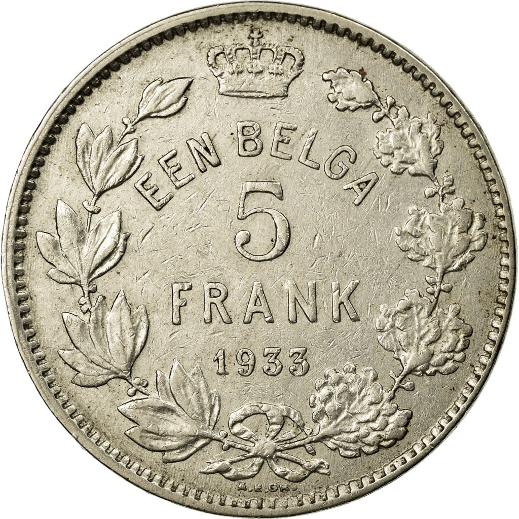Coin, Belgium, 5 Francs, 5 Frank, 1933, EF(40-45), Nickel, KM:98