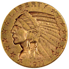 UNITED STATES, Indian Head, $5, Half Eagle, 1911, U.S. Mint, KM #129,...