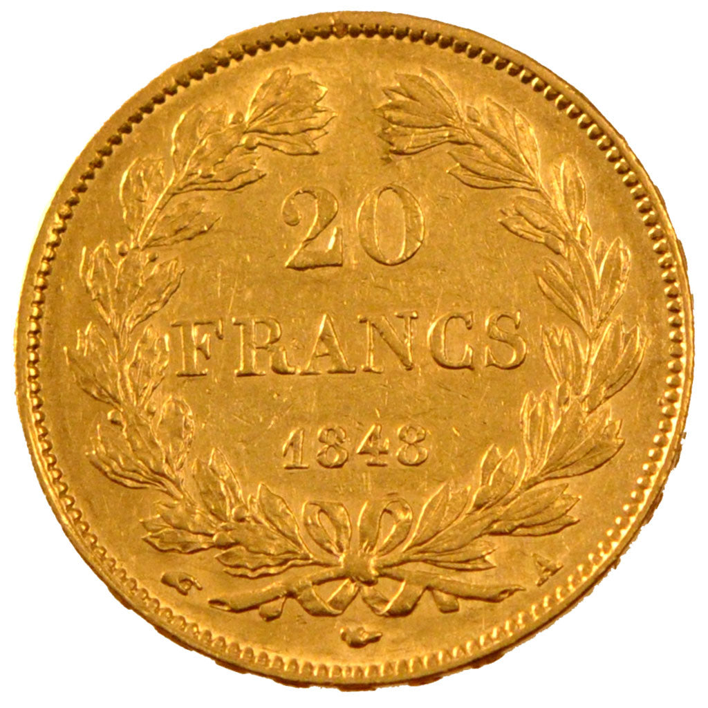 FRANCE, Louis-Philippe, 20 Francs, 1848, Paris, KM #750.1, AU(50-53), Gold,...