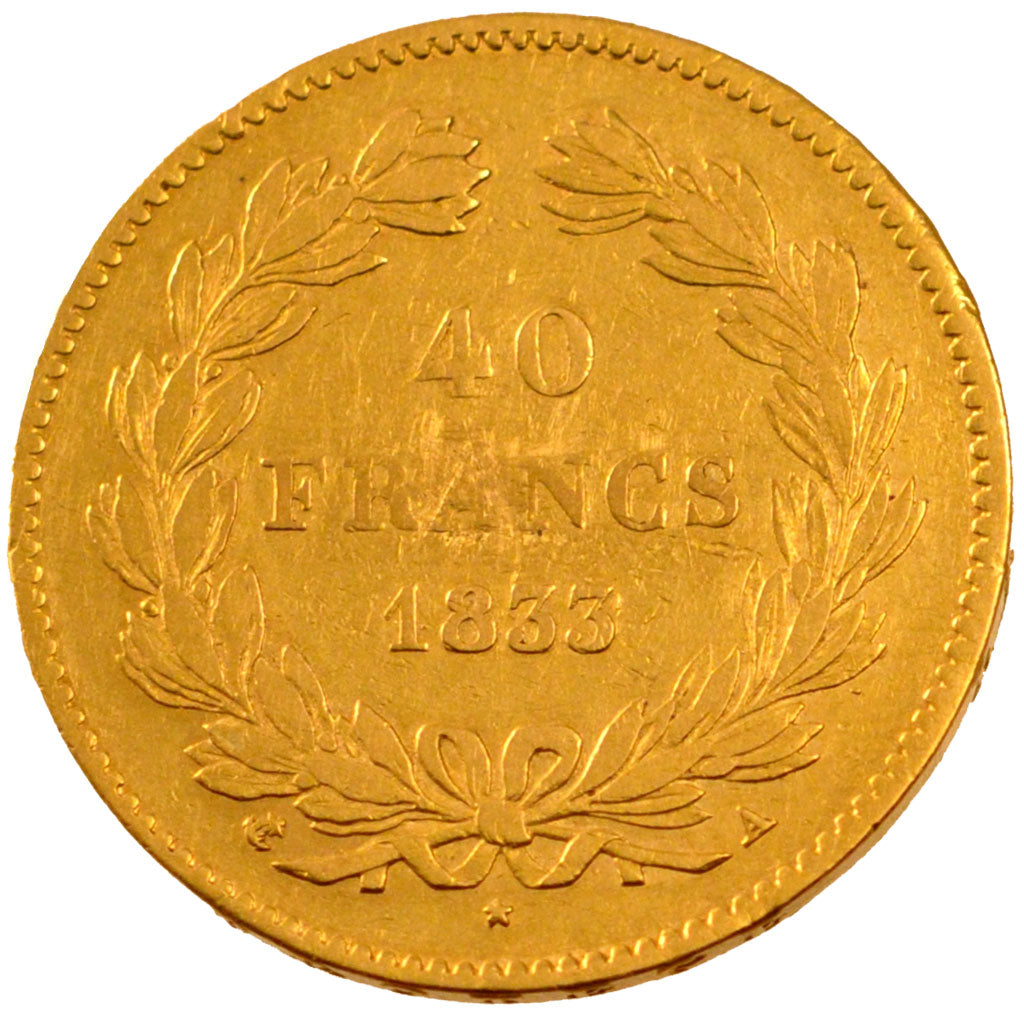 FRANCE, Louis-Philippe, 40 Francs, 1833, Paris, KM #747.1, EF(40-45), Gold,...