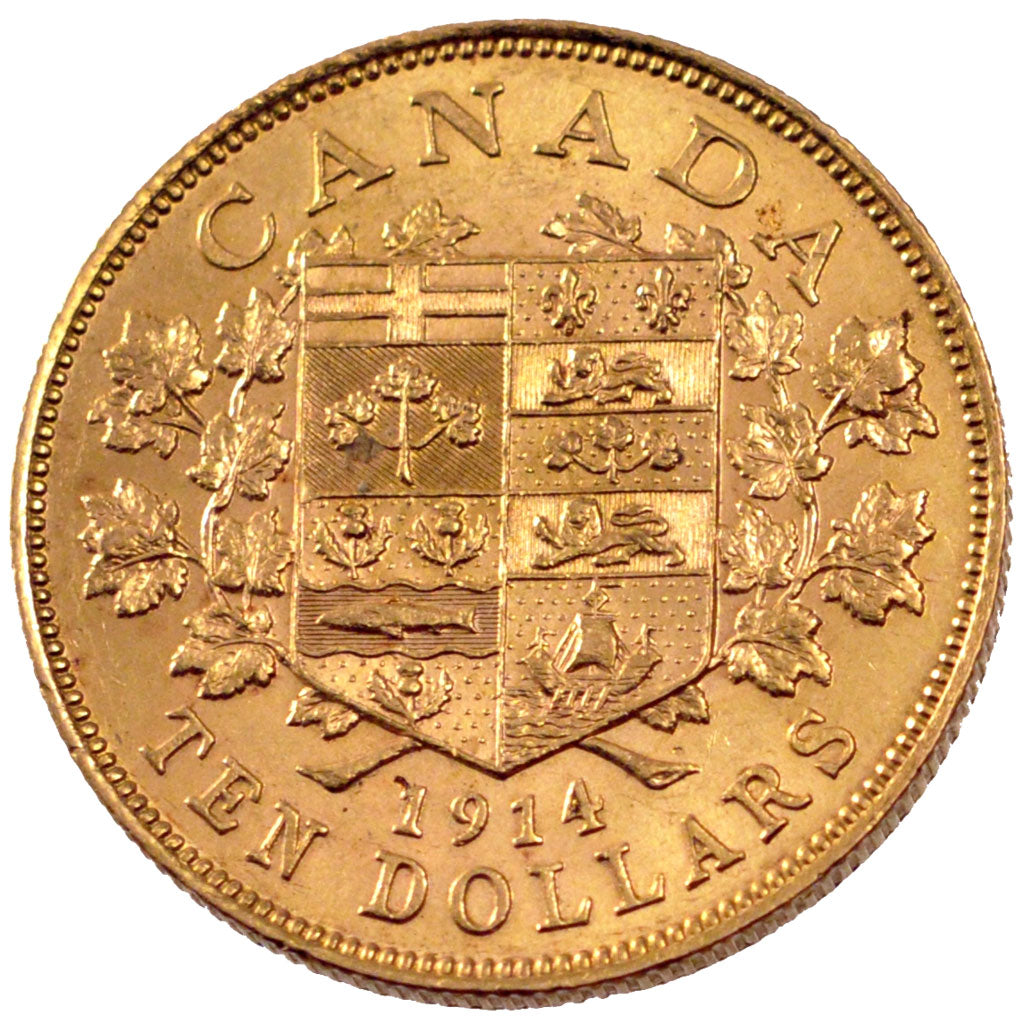 CANADA, 10 Dollars, 1914, Royal Canadian Mint, KM #27, AU(55-58), Gold, 26.92,..