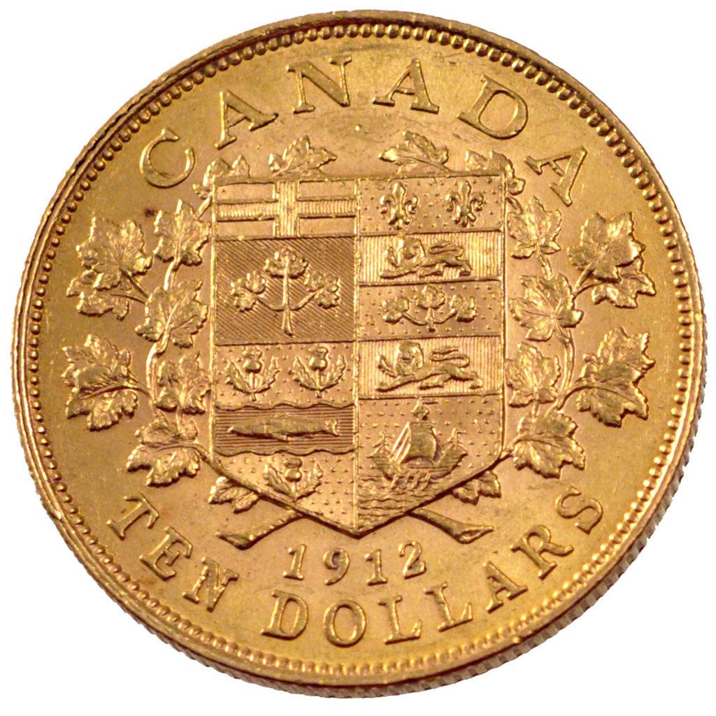 CANADA, 10 Dollars, 1912, Royal Canadian Mint, KM #27, AU(55-58), Gold, 26.92,..