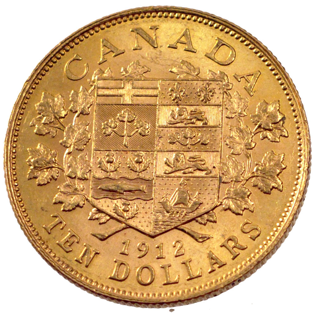 CANADA, 10 Dollars, 1912, Royal Canadian Mint, KM #27, AU(55-58), Gold, 26.92,..