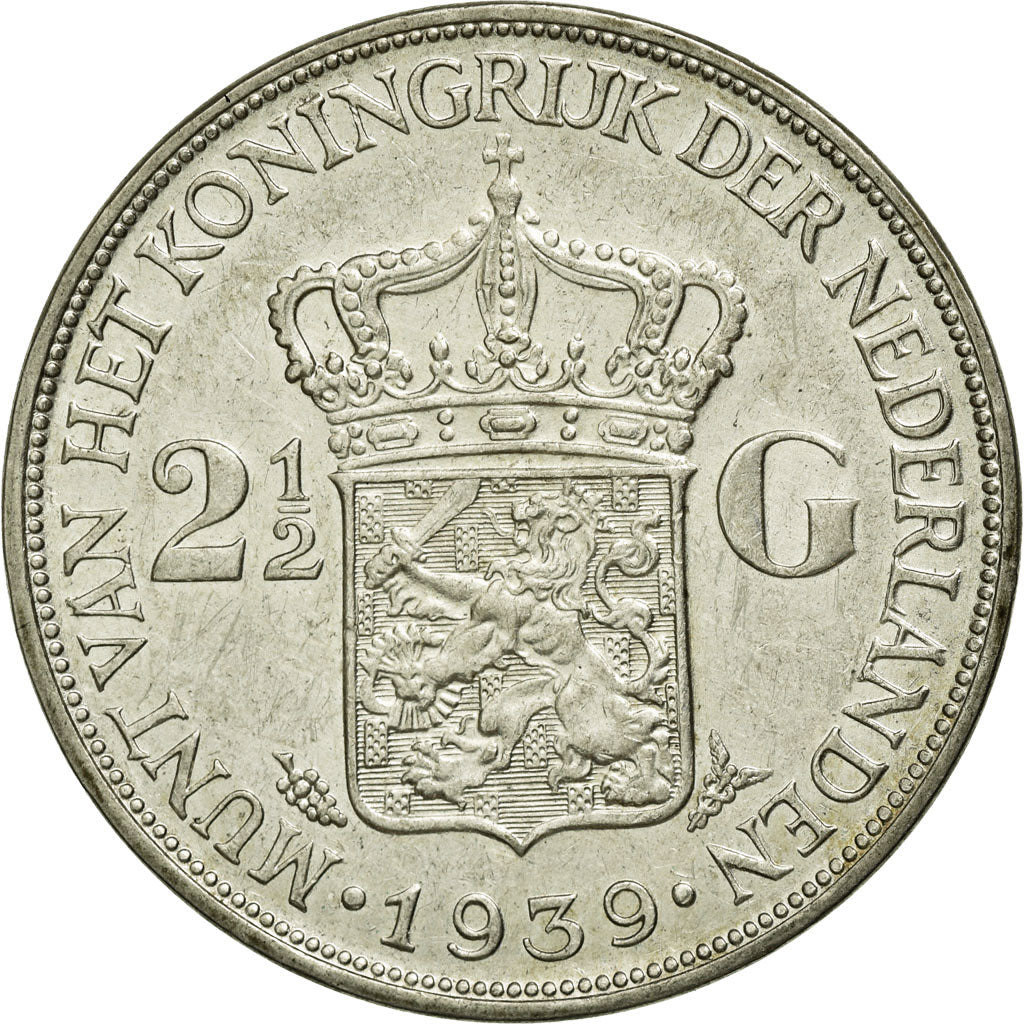 Coin, Netherlands, Wilhelmina I, 2-1/2 Gulden, 1939, EF(40-45), Silver, KM:165