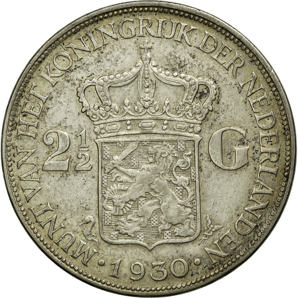 Coin, Netherlands, Wilhelmina I, 2-1/2 Gulden, 1930, EF(40-45), Silver, KM:165