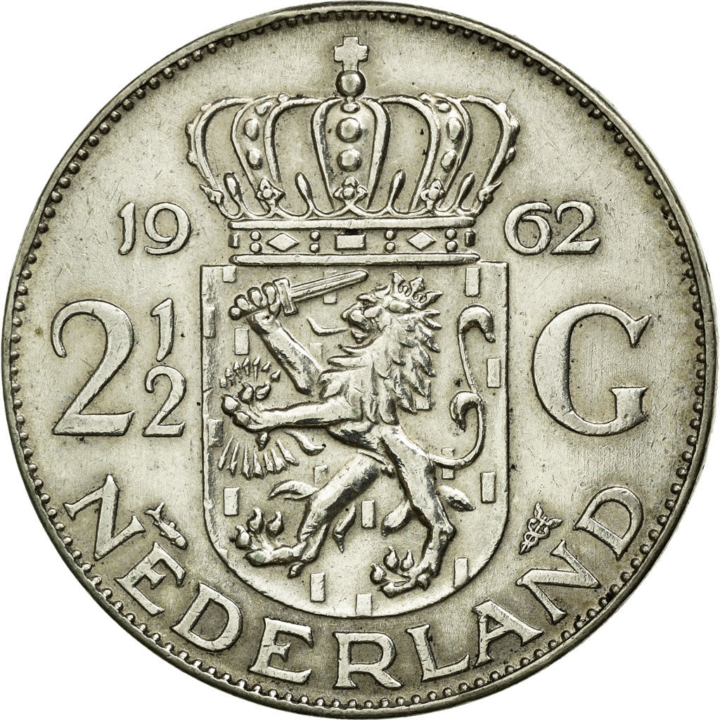 Moeda, Países Baixos, Juliana, 2-1/2 Gulden, 1962, AU(50-53), Prata, KM:185