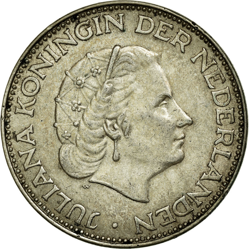 Coin, Netherlands, Juliana, 2-1/2 Gulden, 1964, EF(40-45), Silver, KM:185