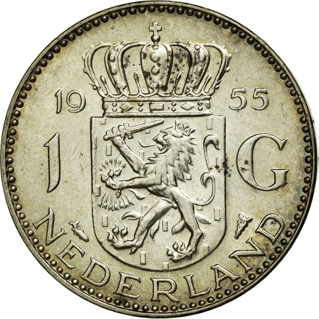 Coin, Netherlands, Juliana, Gulden, 1955, EF(40-45), Silver, KM:184