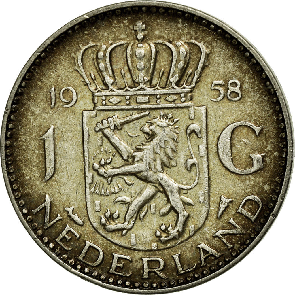 Coin, Netherlands, Juliana, Gulden, 1958, VF(30-35), Silver, KM:184