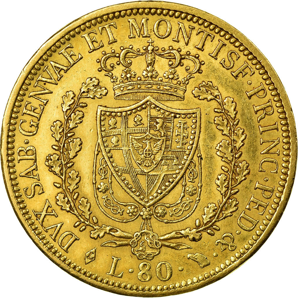 Monnaie, États italiens, SARDINIA, Carlo Felice, 80 Lire, 1828, SUP, Or