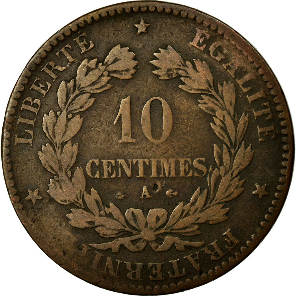 Münze, Frankreich, Cérès, 10 Centimes, 1870, Paris, SGE+, Bronze, KM:815.1
