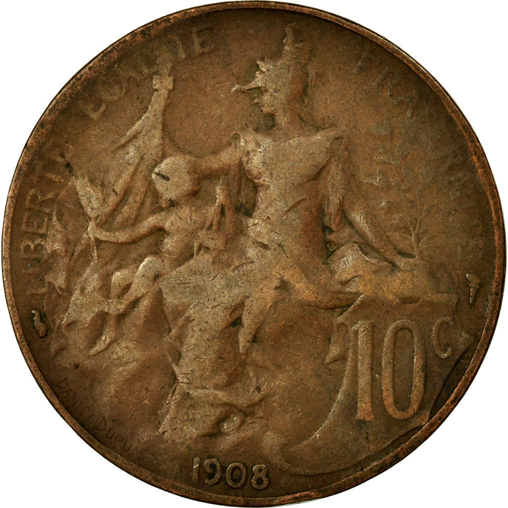 Munten, Frankrijk, Dupuis, 10 Centimes, 1908, Paris, ZG+, Bronze, KM:843