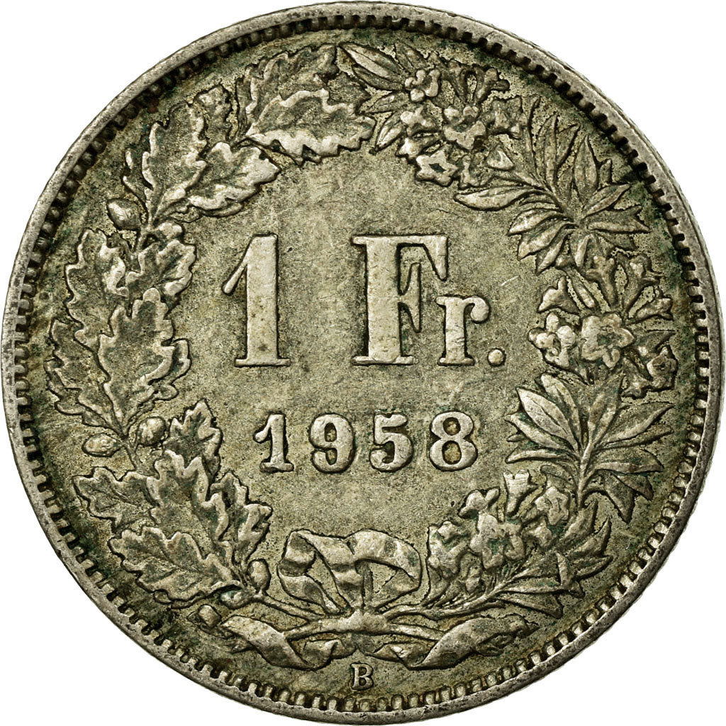 Moeda, Suíça, Franc, 1958, Bern, VF(30-35), Prata, KM:24