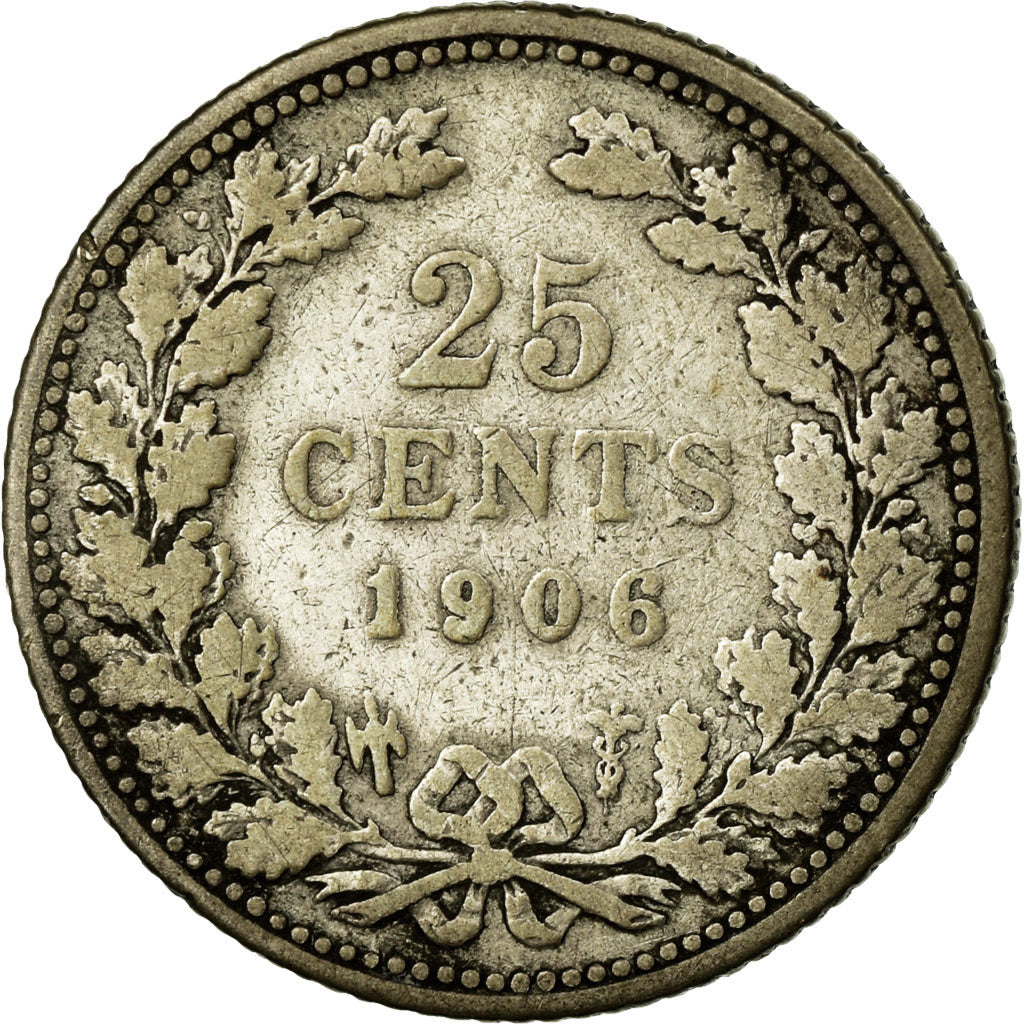 Coin, Netherlands, Wilhelmina I, 25 Cents, 1906, F(12-15), Silver, KM:120.2