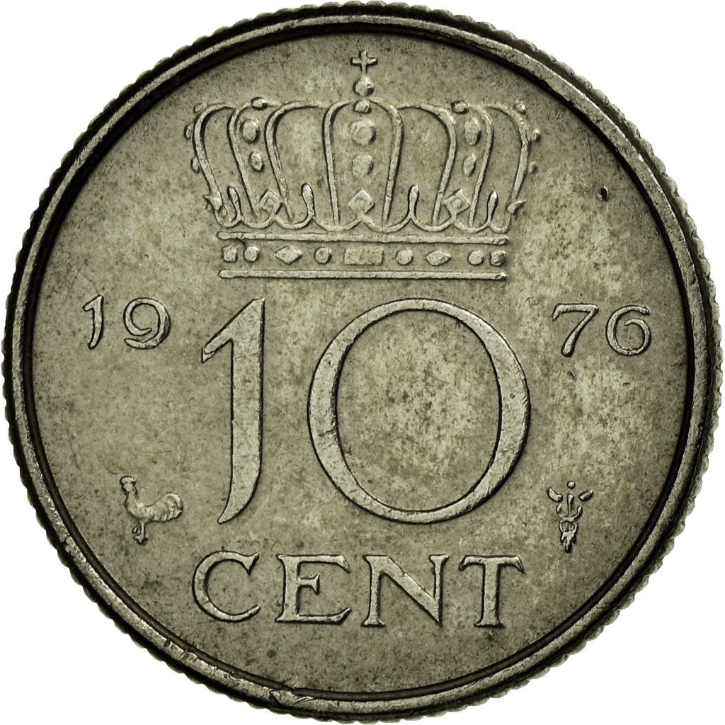 Moneda, Países Bajos, Juliana, 10 Cents, 1976, BC+, Níquel, KM:182