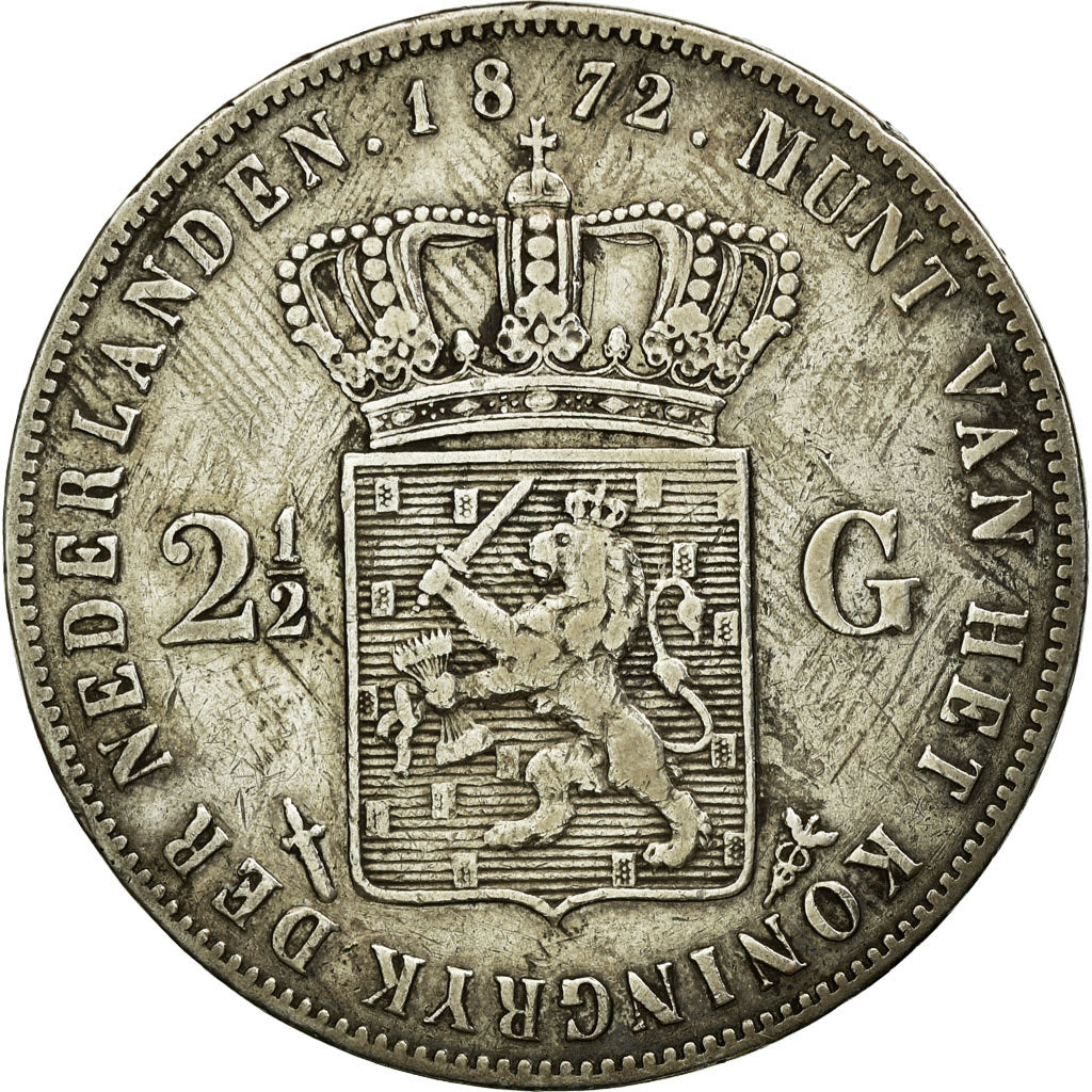 Coin, Netherlands, William III, 2-1/2 Gulden, 1872, EF(40-45), Silver, KM:82