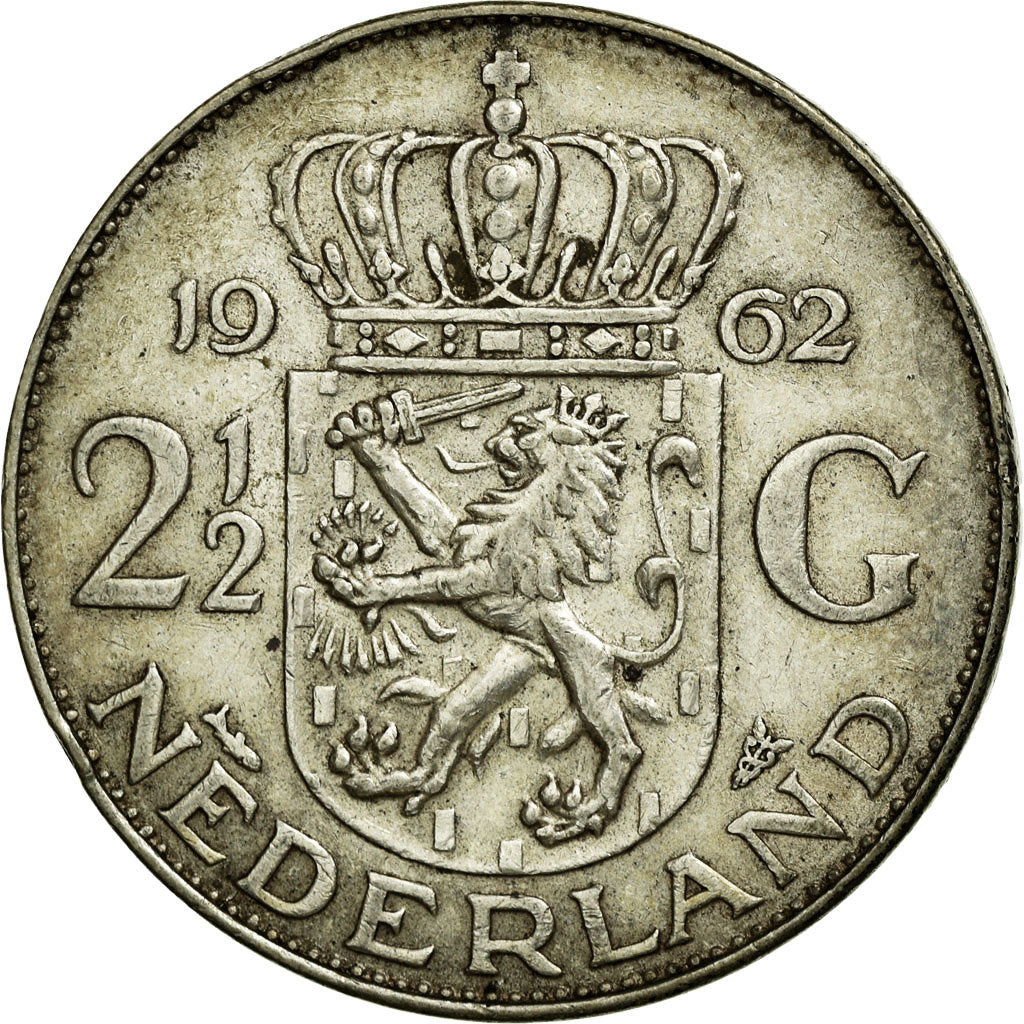 Munten, Nederland, Juliana, 2-1/2 Gulden, 1962, ZF, Zilver, KM:185