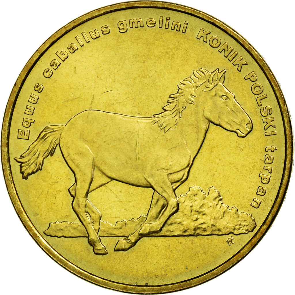 Moneda, Polonia, konik horse, 2 Zlote, 2014, Warsaw, MBC, Latón