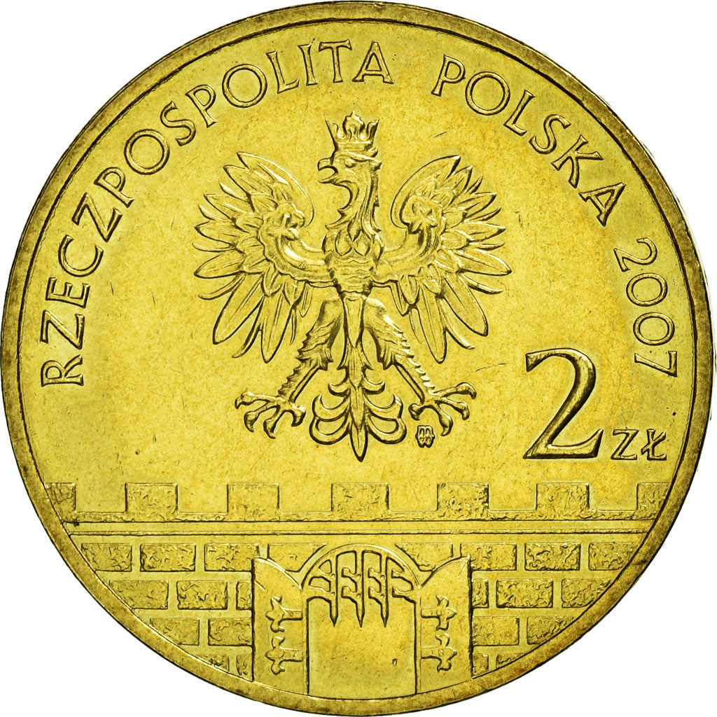 Moneda, Polonia, BRZEG, 2 Zlote, 2007, Warsaw, BC+, Latón, KM:615