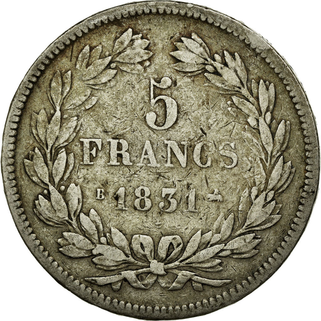 Coin, France, Louis-Philippe, 5 Francs, 1831, Rouen, VF(20-25), Silver