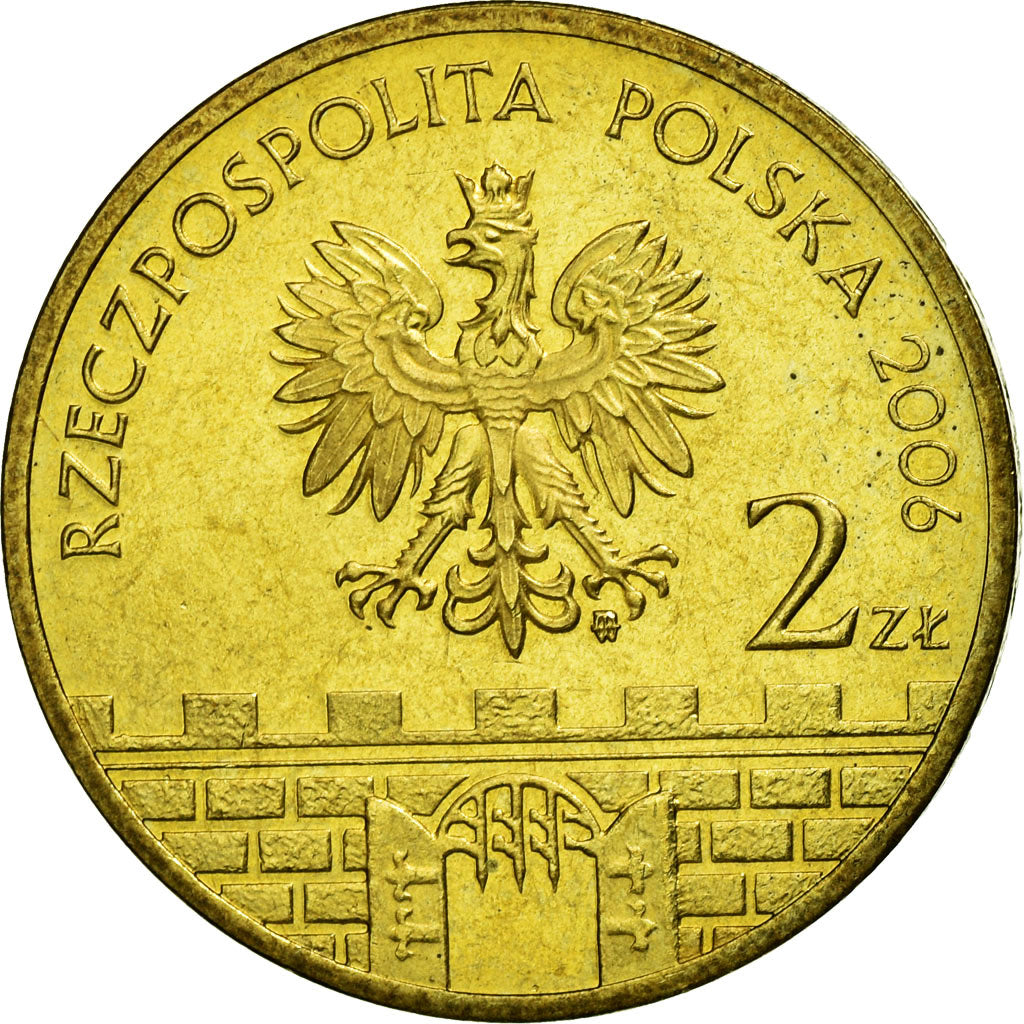 Moneda, Polonia, Legnica tower and building, 2 Zlote, 2006, Warsaw, MBC, Latón