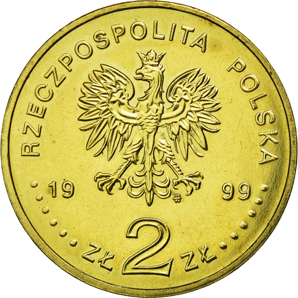 Moneda, Polonia, Laski and Erasmus, 2 Zlote, 1999, Warsaw, MBC+, Latón, KM:363