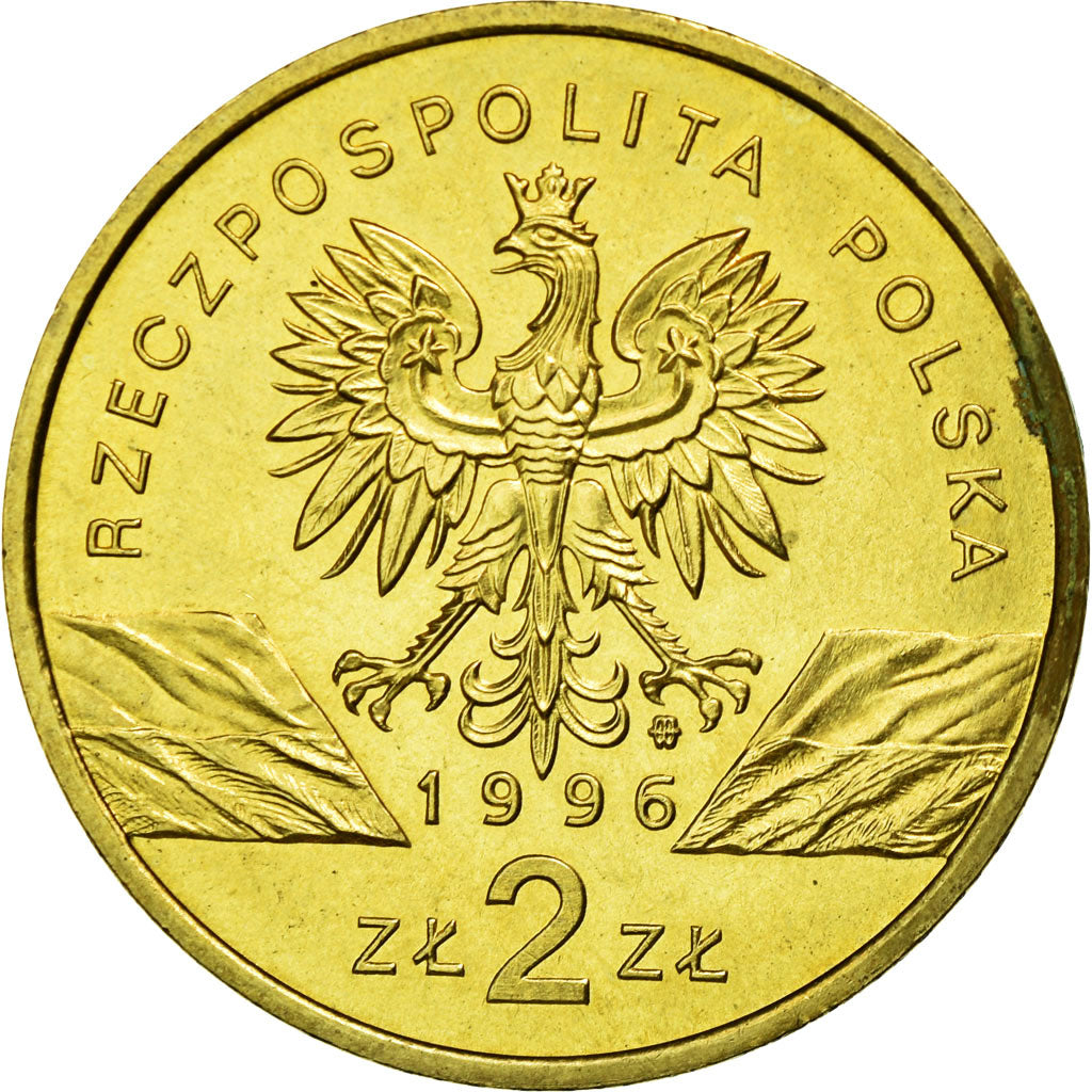 Coin, Poland, Hedgehog with young, 2 Zlote, 1996, Warsaw, AU(55-58), Brass