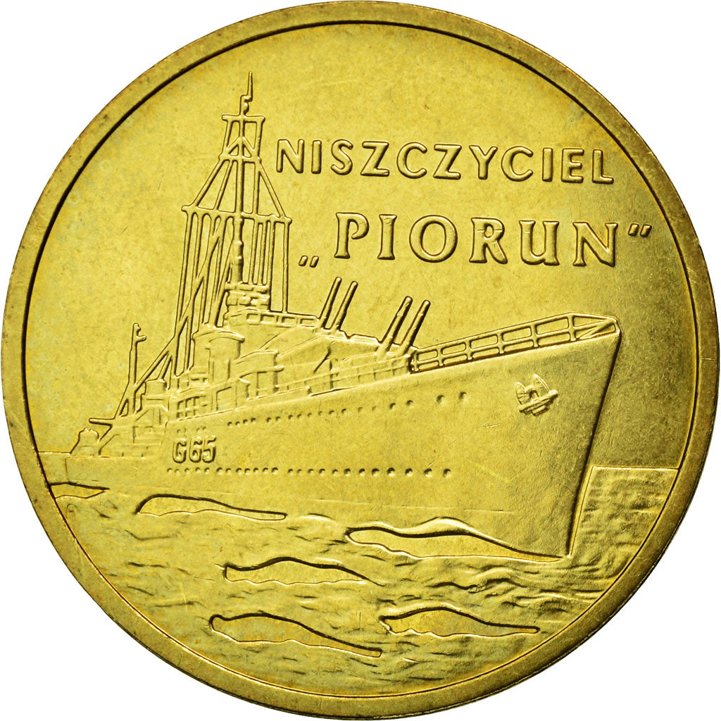 Coin, Poland, Destroyer Piorun, 2 Zlotych, 2012, Warsaw, EF(40-45), Brass