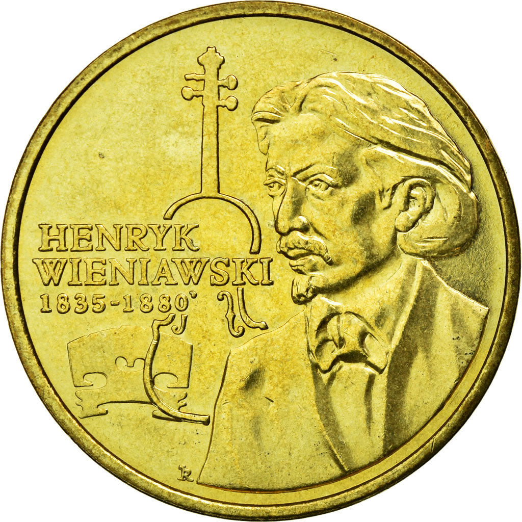Moeda, Polónia, Henryk Wieniawski, 2 Zlote, 2001, Warsaw, AU(55-58), Latão