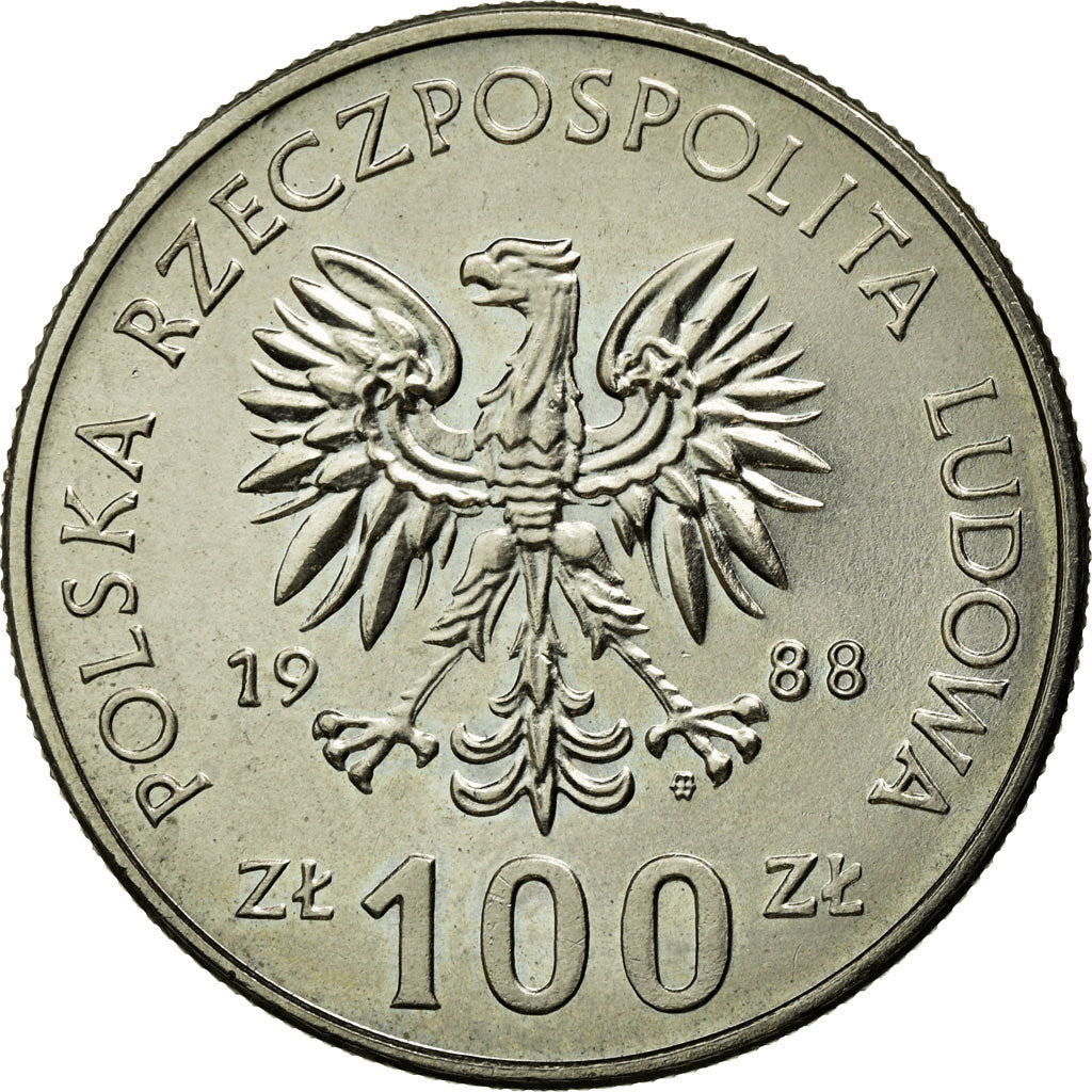 Moneda, Polonia, Queen Jadwiga 1384-1399, 100 Zlotych, 1988, Warsaw, MBC, Cobre