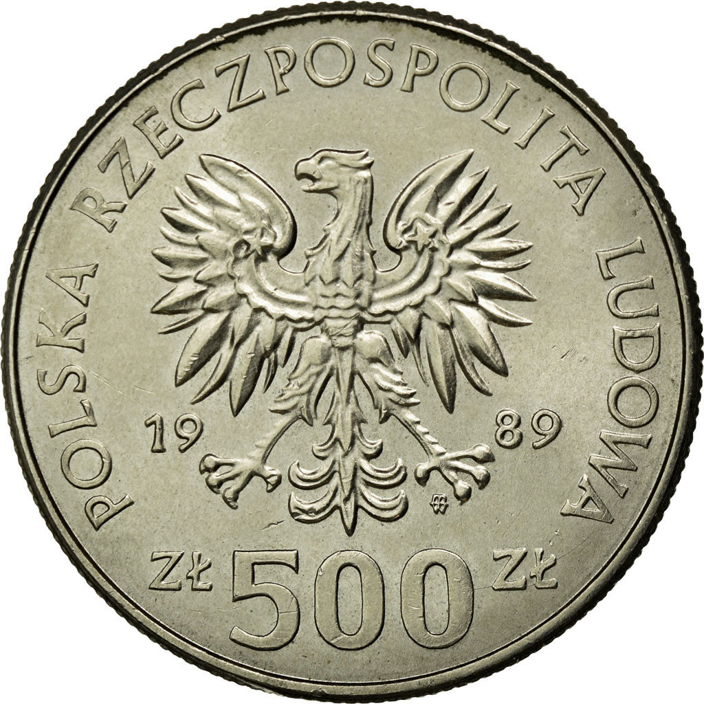 Moneda, Polonia, Bust of King Wladyslaw, 500 Zlotych, 1989, Warsaw, MBC+, Cobre