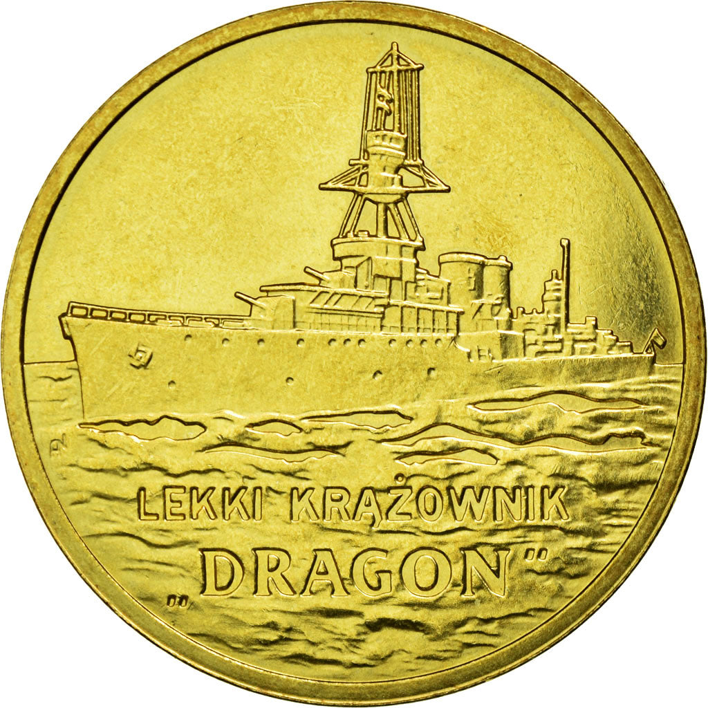 Moneda, Polonia, Dragon, light cruiser, 2 Zlote, 2012, Warsaw, MBC, Latón