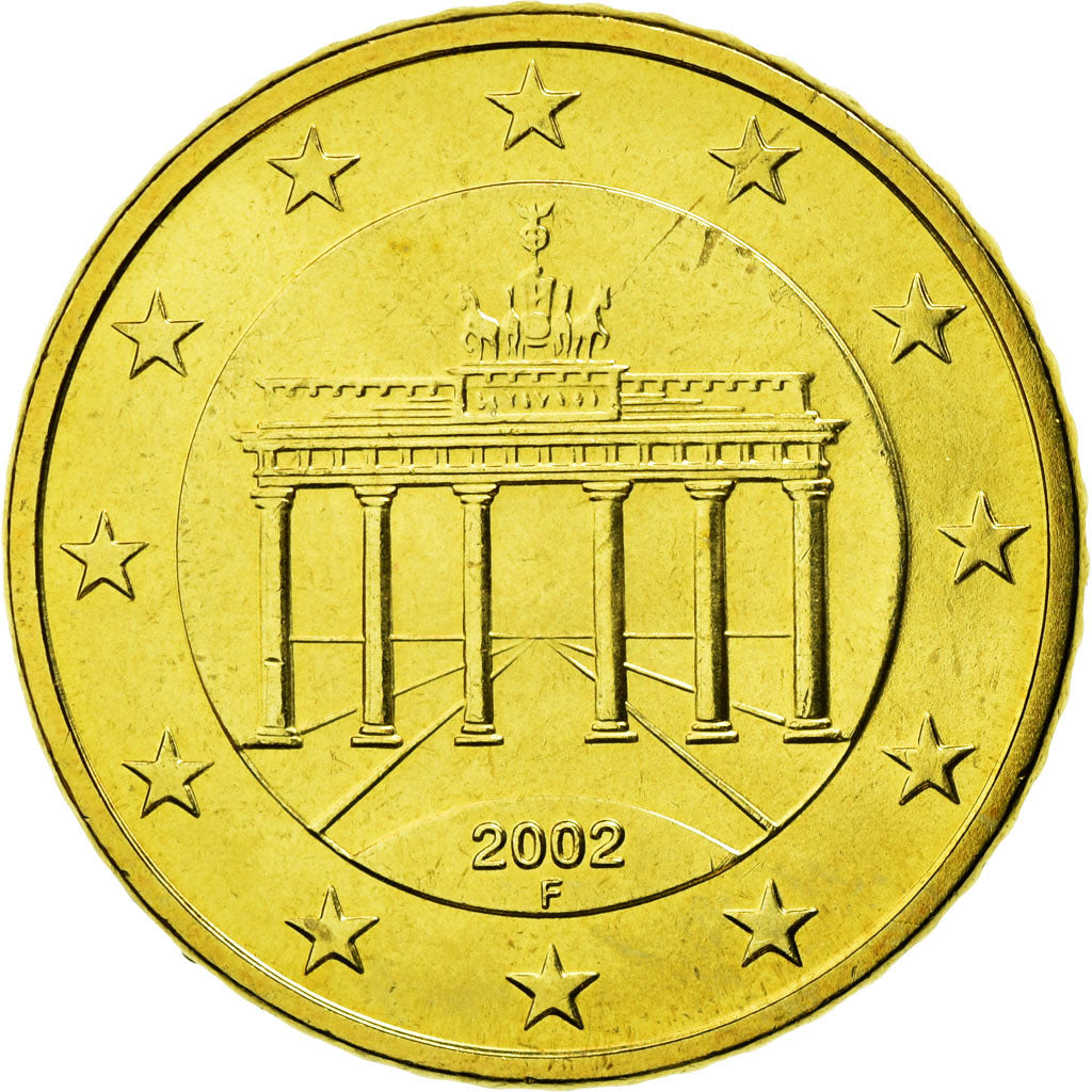 GERMANY - FEDERAL REPUBLIC, 50 Euro Cent, 2002, MS(63), Brass, KM:212