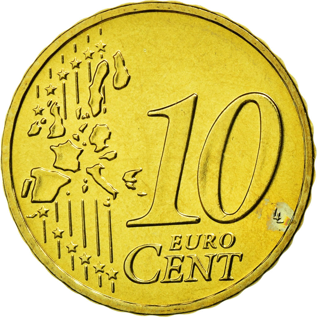 GERMANY - FEDERAL REPUBLIC, 10 Euro Cent, 2002, MS(63), Brass, KM:210
