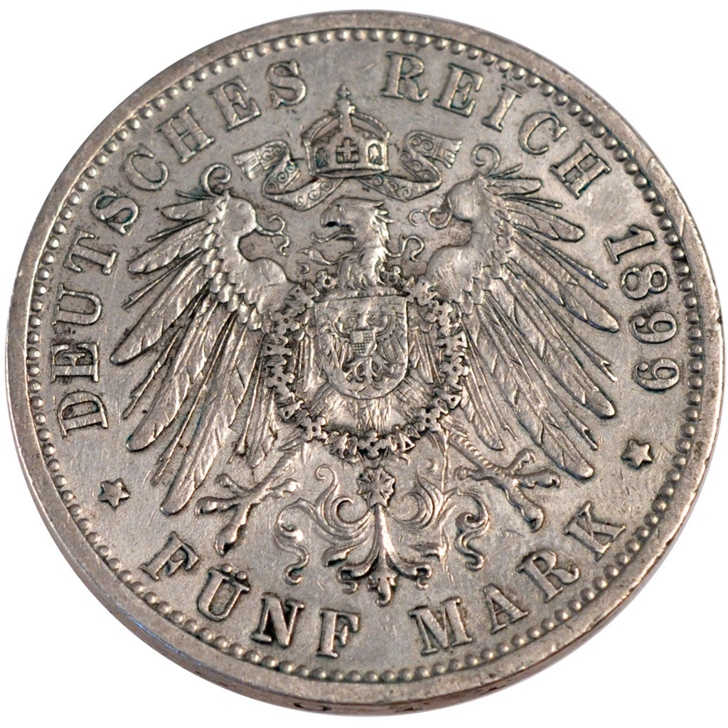 GERMAN STATES, 5 Mark, 1899, Karlsruhe, KM #268, EF(40-45), Silver, 38, 27.55