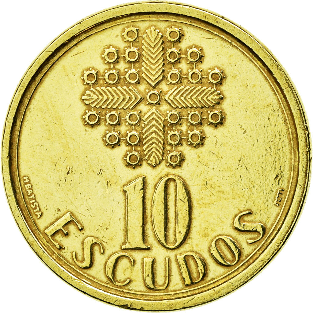 Moneda, Portugal, 10 Escudos, 1987, Warsaw, MBC+, Níquel - latón, KM:633