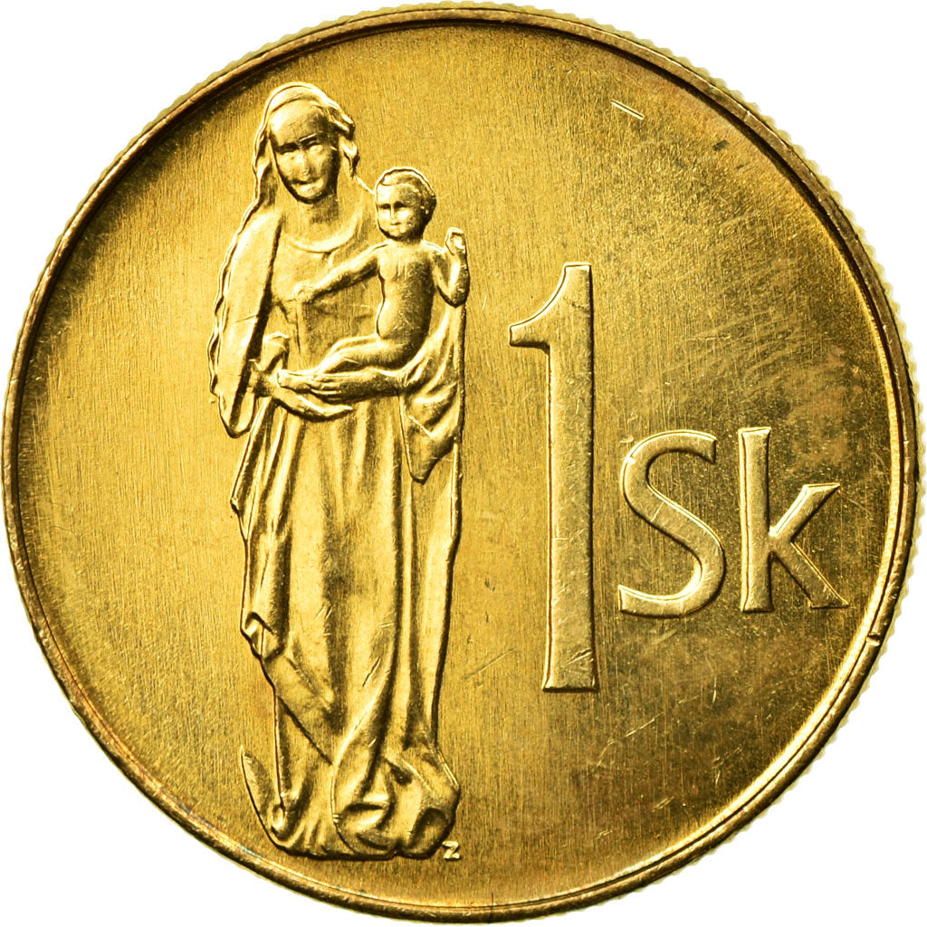 Coin, Slovakia, 15th Century of Madonna and Child, Koruna, 1993, AU(50-53)