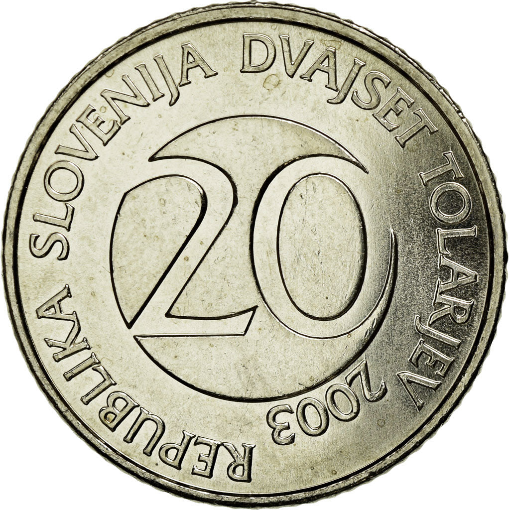 Moeda, Eslovénia, 20 Tolarjev, 2003, Kremnica, EF(40-45), Cobre-níquel, KM:51