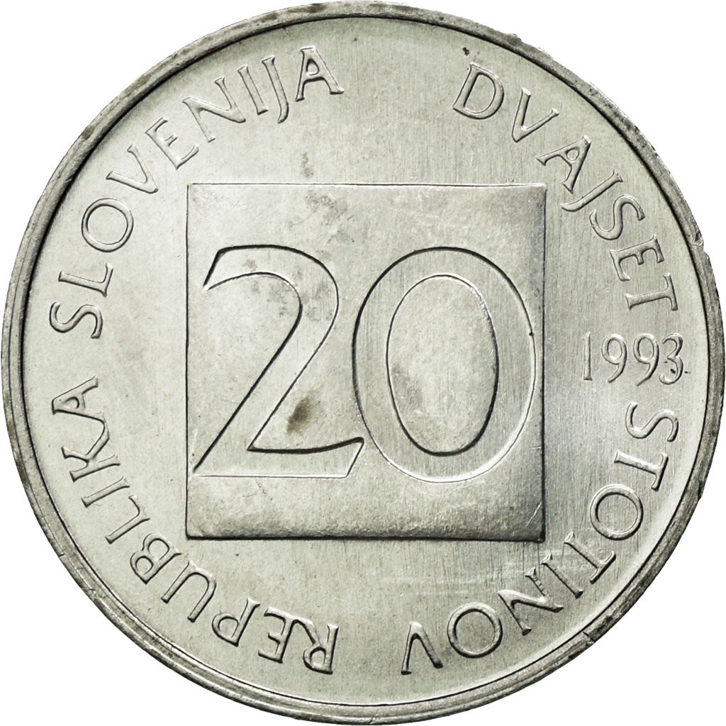 Moeda, Eslovénia, 20 Stotinov, 1993, EF(40-45), Alumínio, KM:8