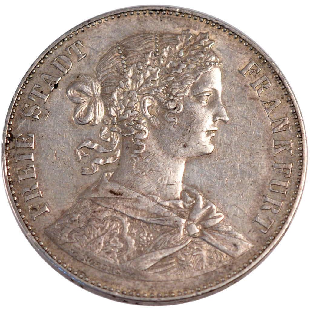 GERMAN STATES, Thaler, 1860, Frankfurt, KM #360, AU(55-58), Silver, 18.51
