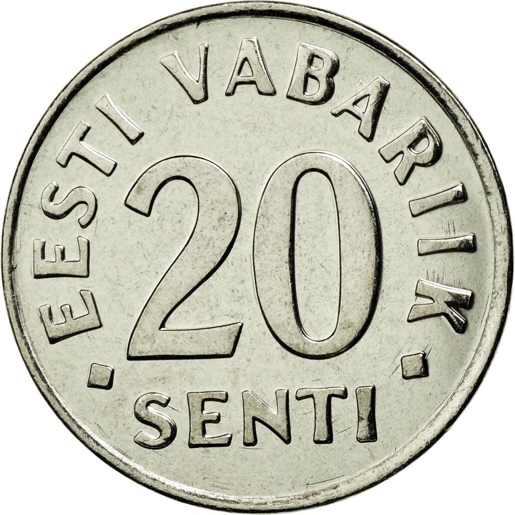 Moeda, Estónia, 20 Senti, 2003, no mint, MS(63), Aço Niquelado, KM:23a