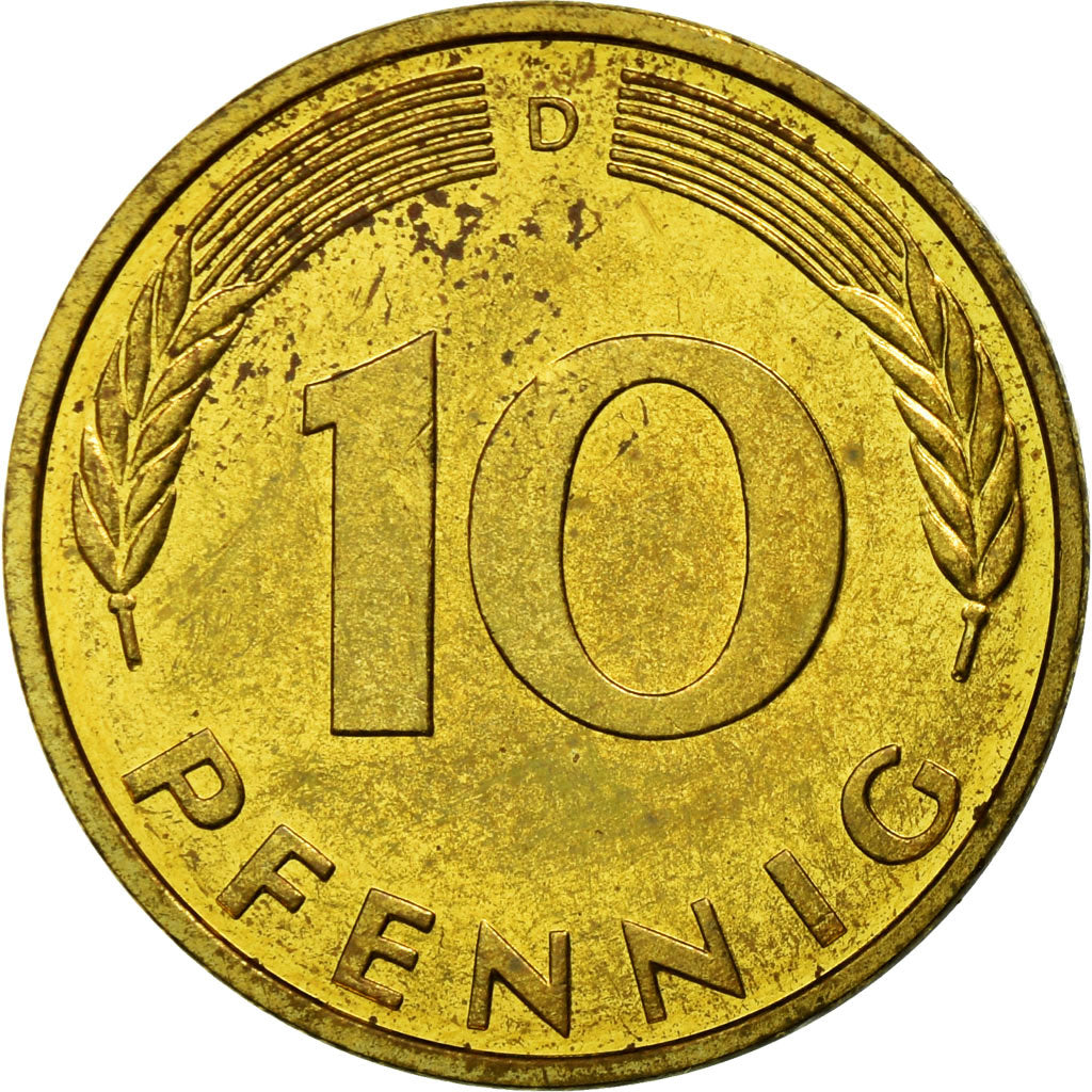 Coin, GERMANY - FEDERAL REPUBLIC, 10 Pfennig, 1998, Munich, EF(40-45), Brass