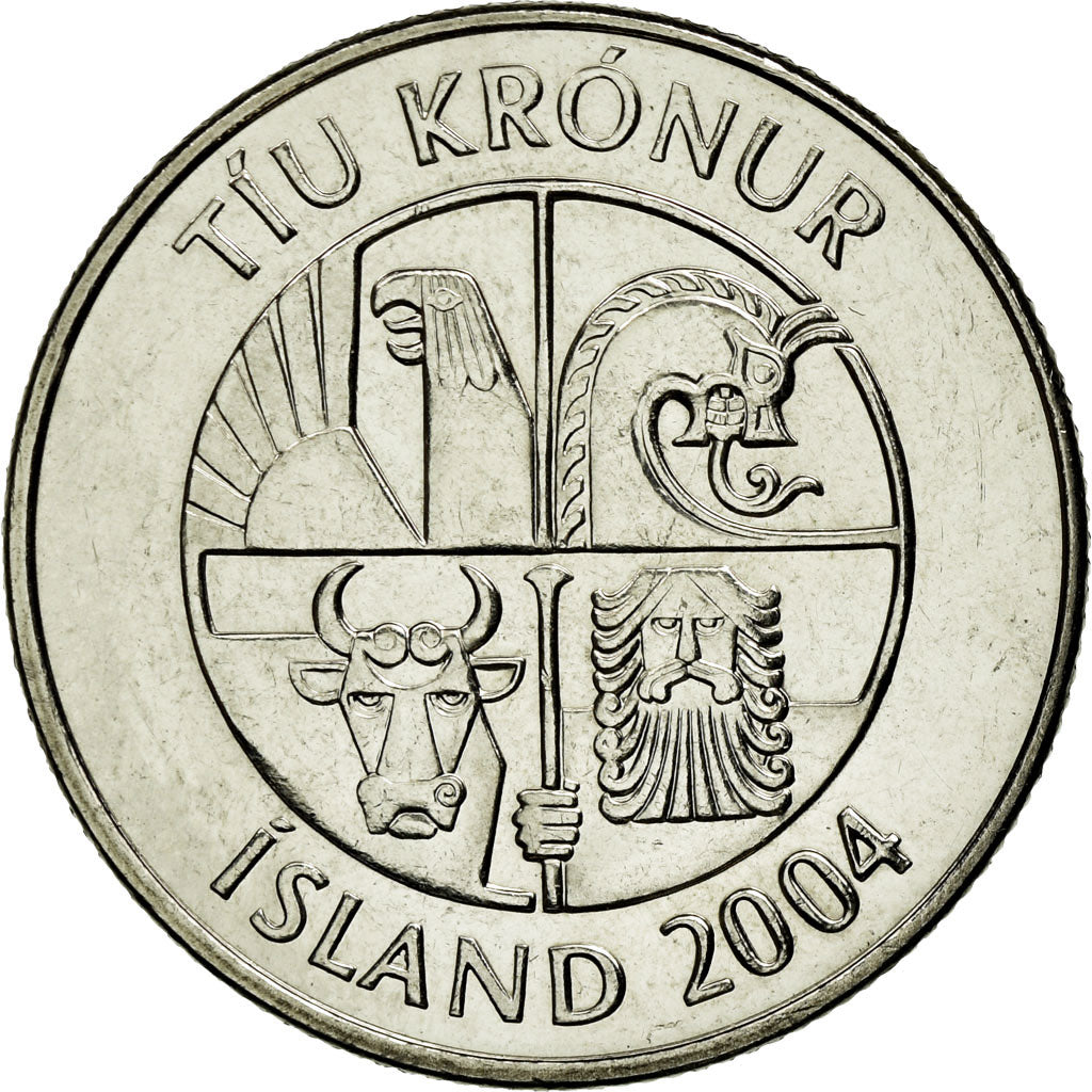 Coin, Iceland, 10 Kronur, 2004, EF(40-45), Nickel plated steel, KM:29.1a