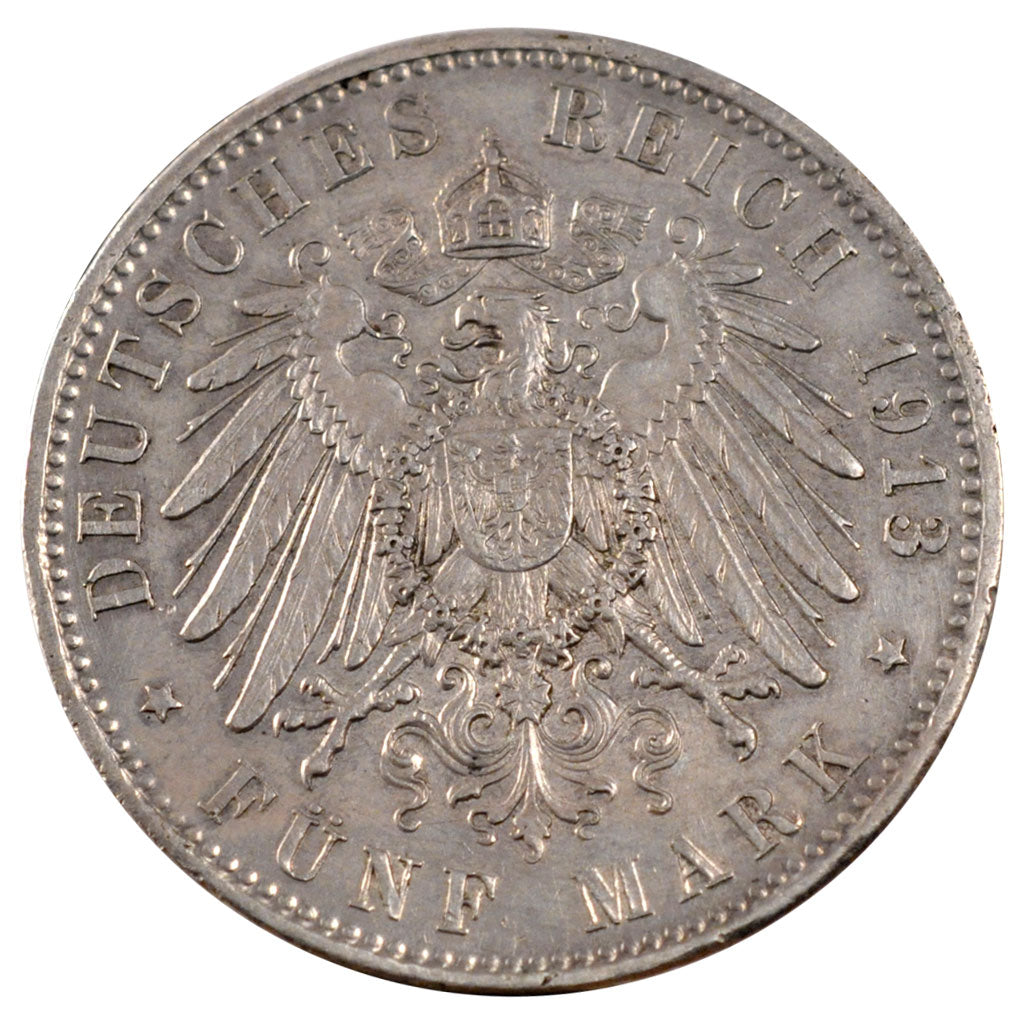GERMAN STATES, 5 Mark, 1913, Munich, KM #915, EF(40-45), Silver, 38, 27.79